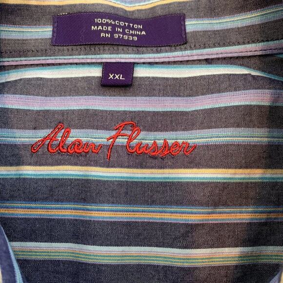 ALAN FLUSSER Men's Striped Blue/Purple L/S Button Down Shirt/Collar Sz XXL - Picture 5 of 6